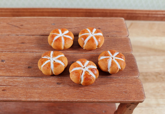 Dollhouse Large Hot Cross Buns 5pcs 1:12 Scale Miniature Kitchen Food Bakery