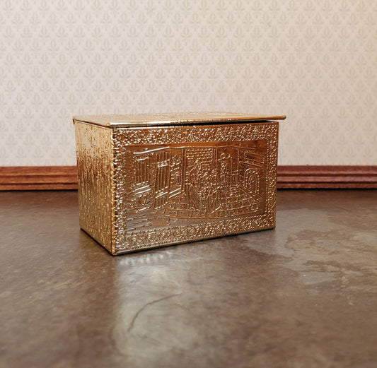 Dollhouse Fireplace Coal or Log Box Gold Brass Metal Trunk 1:12 Scale Miniature