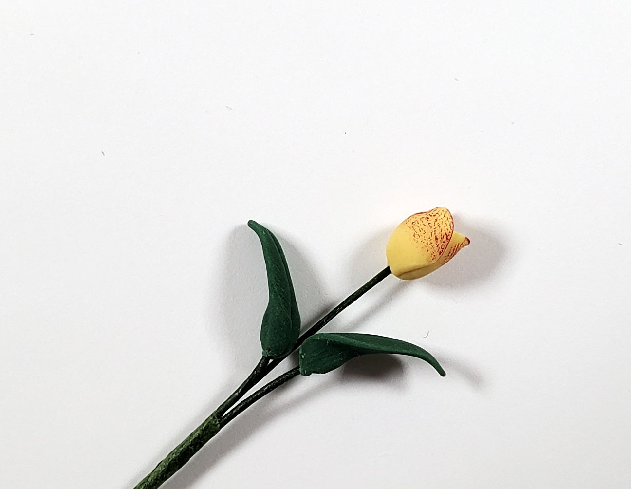 Dollhouse Yellow with Red Tulip Single Stem with Foliage 1:12 Scale Miniature