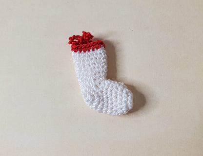 Dollhouse Christmas Stocking White Red Hand Crocheted 1:12 Scale Miniature