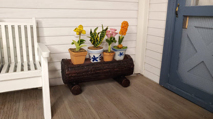 Dollhouse Log Planter Stand Ceramic 1:12 Scale Miniature Garden Flowers Plants