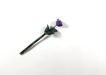 Dollhouse Purple Rose Flower Single Stem with Foliage 1:12 Scale Miniature
