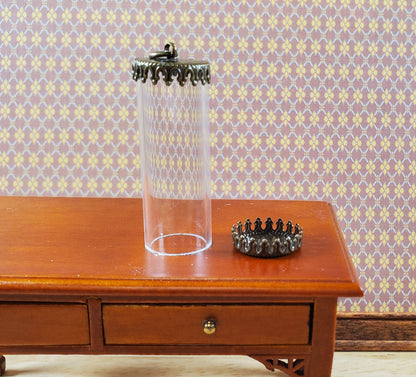 Tiny Tube Jar Glass Cover on Base Display Miniature Curiosities 1 9/16" tall 003