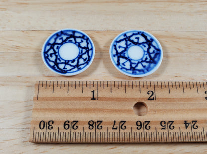 Dollhouse Ceramic Plates Blue and White Pattern Set of 2 1:12 Scale Miniature