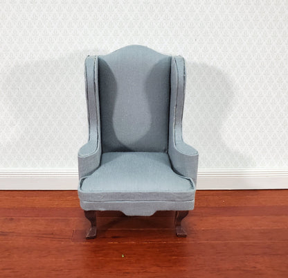 Dollhouse Arm Chair Wing Back Gray Fabric 1:12 Scale Miniature Furniture