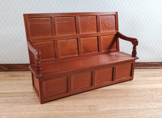 Dollhouse Settle Bench with High Back and Opening Seat 1:12 Scale Furniture