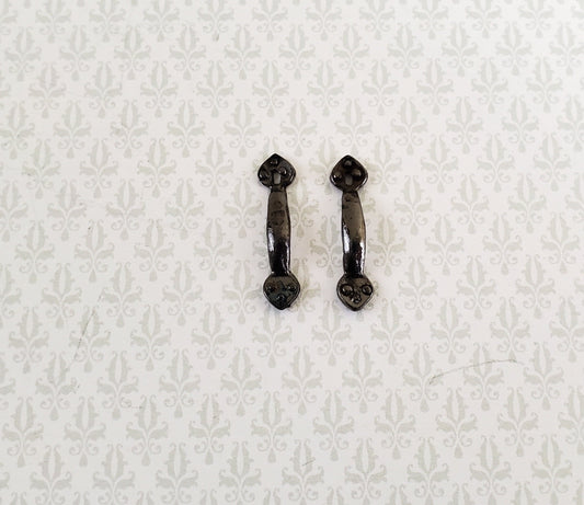 Dollhouse Miniature Door Handles with Keyhole Tudor Style x2 Black Chrome Finish 1:12 Scale