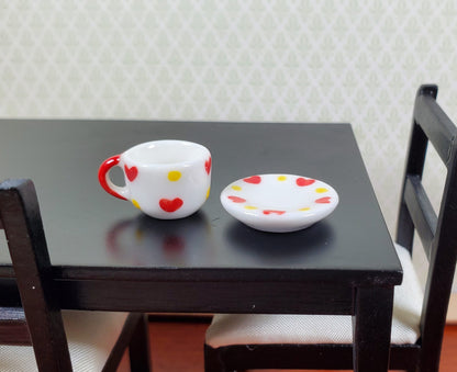 Dollhouse Large Ceramic Coffee Cup and Saucer Hearts 10mm for 6-inch BJD