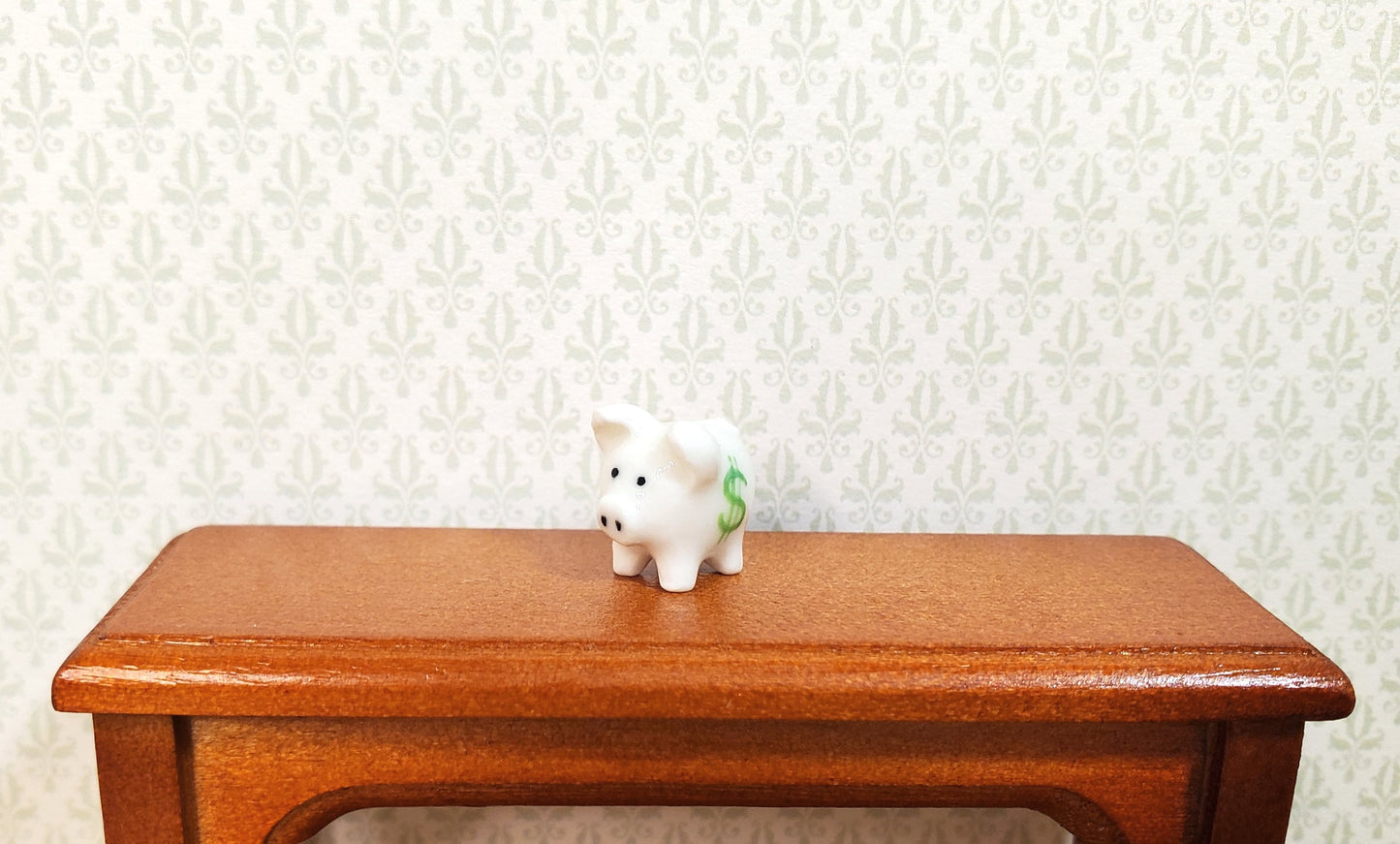 Dollhouse White Porcelain Piggy Bank with Money Symbol 1:12 Scale Miniature