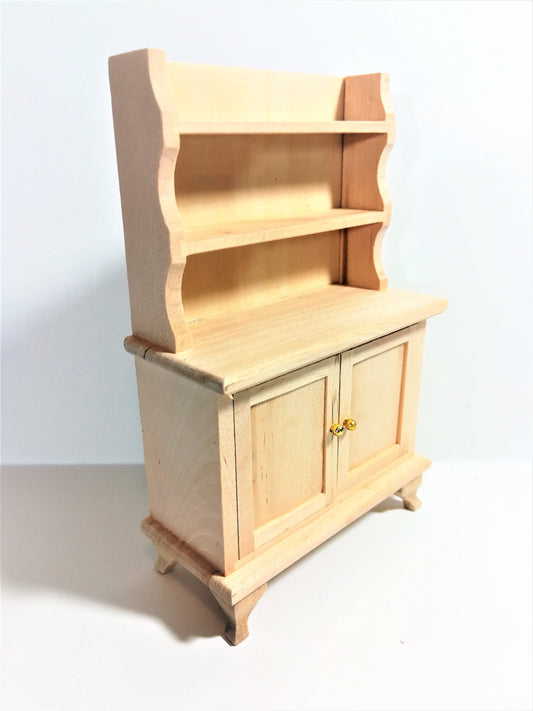 Dollhouse Miniature Unfinished Kitchen or Dining Room Hutch Buffet with Shelves 1:12 Scale Furniture