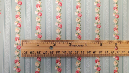 Dollhouse Wallpaper Striped Roses Sage Green Bradbury & Bradbury 1:12 Scale
