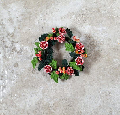 Dollhouse Pink and White Roses in a Floral Wreath 1:12 Scale Miniature