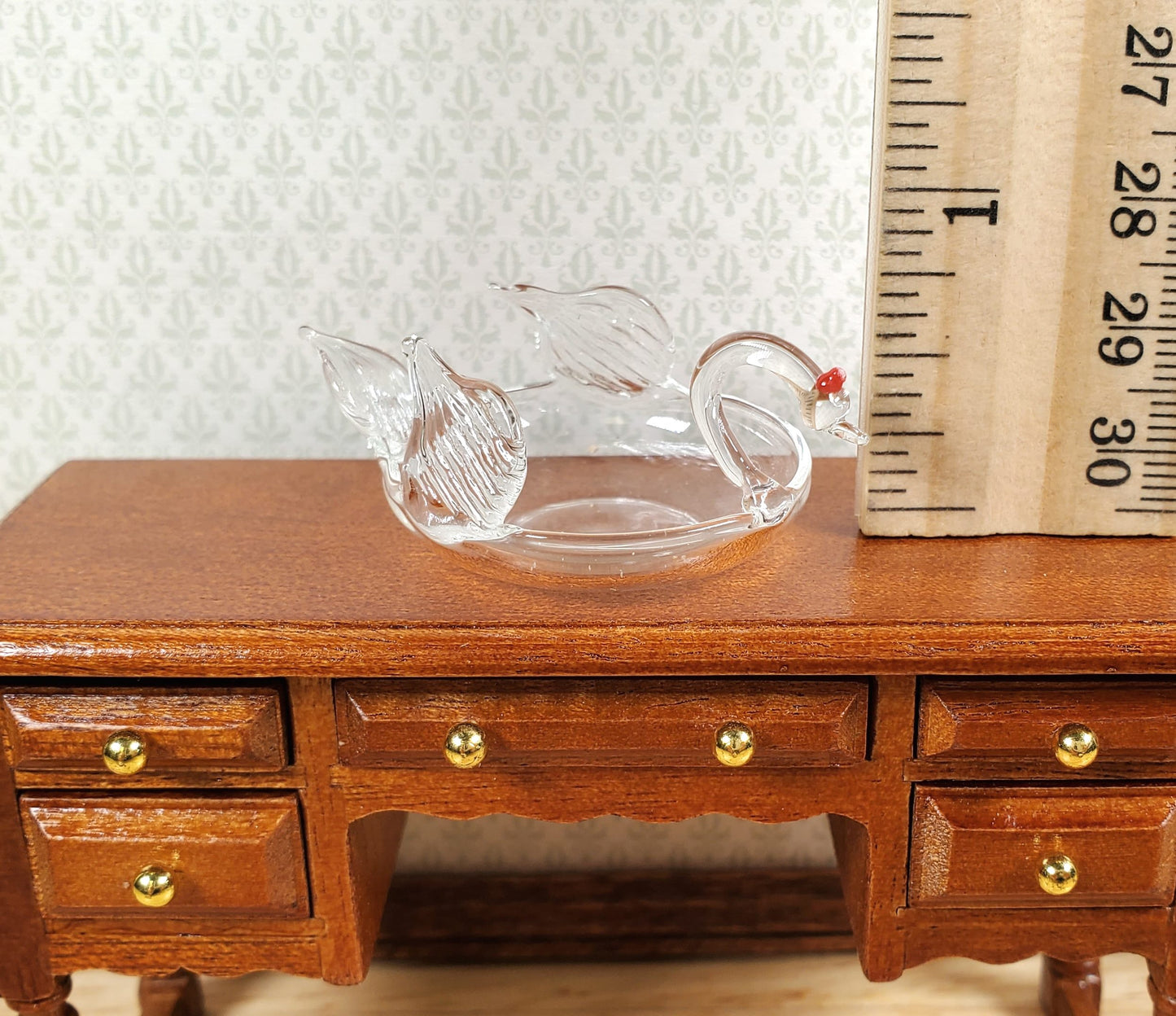 Dollhouse Clear Glass Swan Large Bowl Centerpiece 1:12 Scale Miniature
