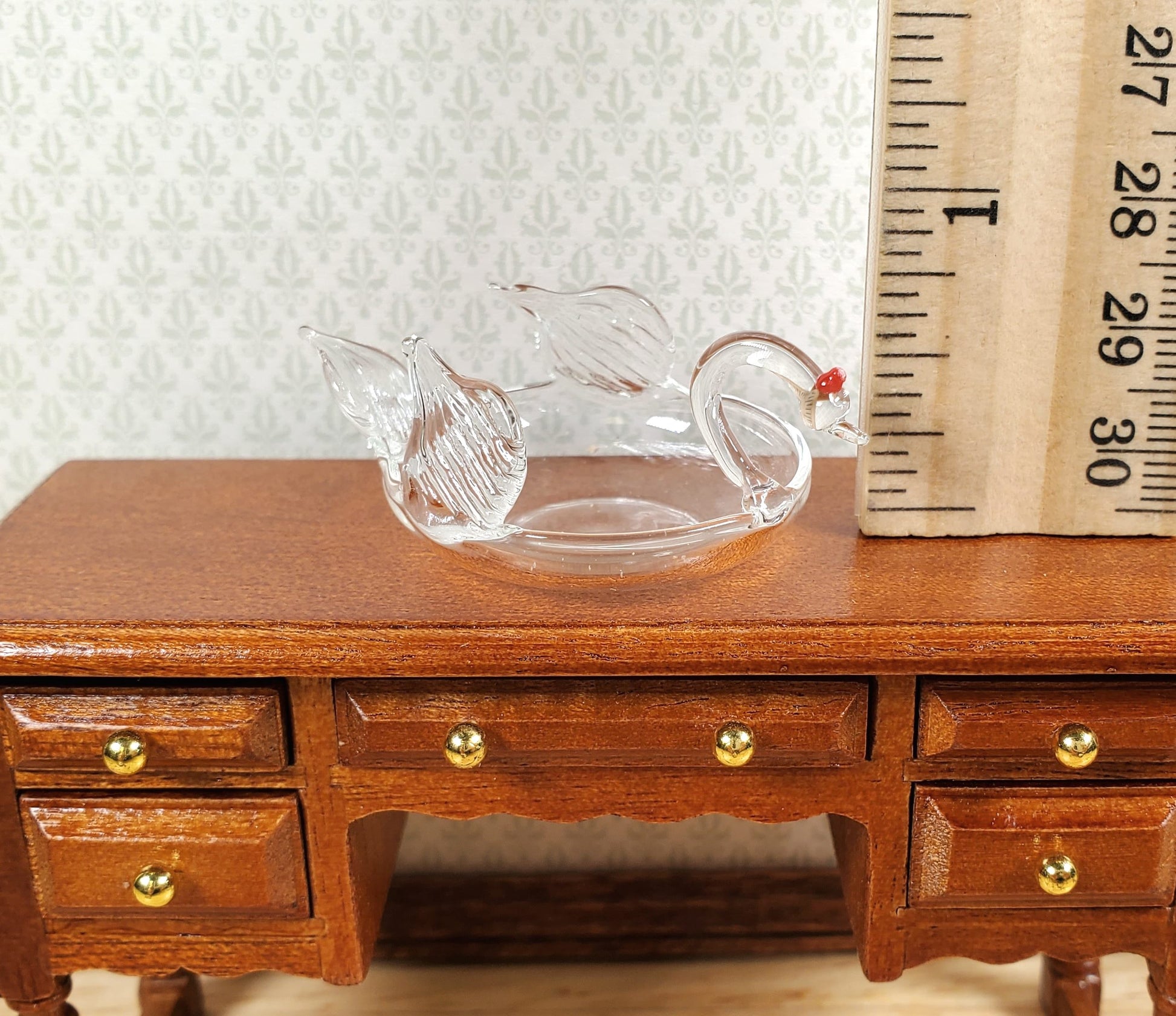 Dollhouse Clear Glass Swan Large Bowl Centerpiece 1:12 Scale Miniature