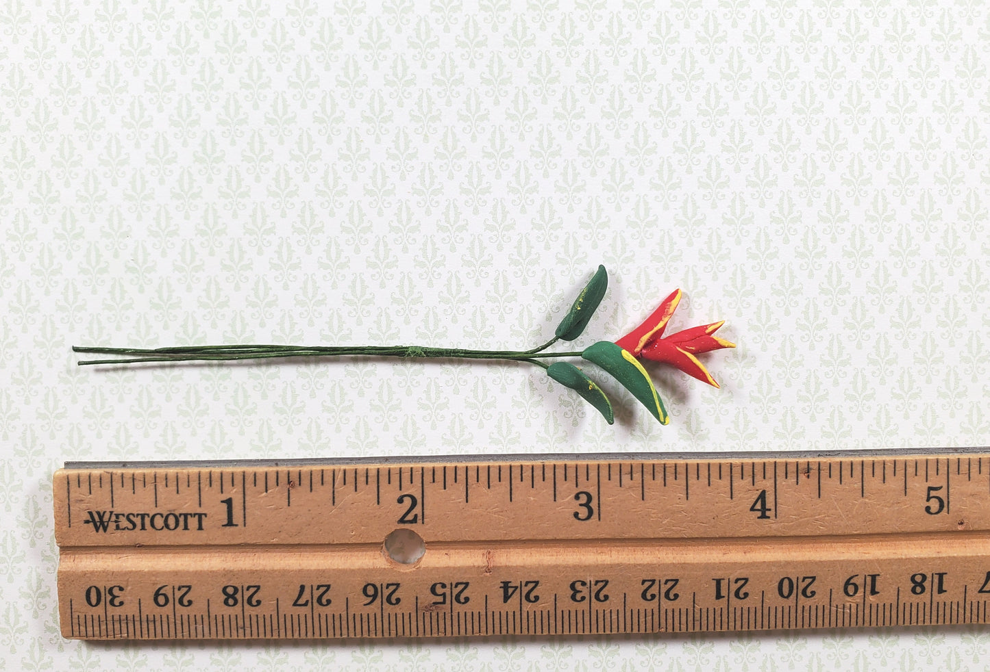Dollhouse Red Bird of Paradise Single Stem with Foliage 1:12 Scale Miniature