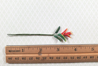 Dollhouse Red Bird of Paradise Single Stem with Foliage 1:12 Scale Miniature