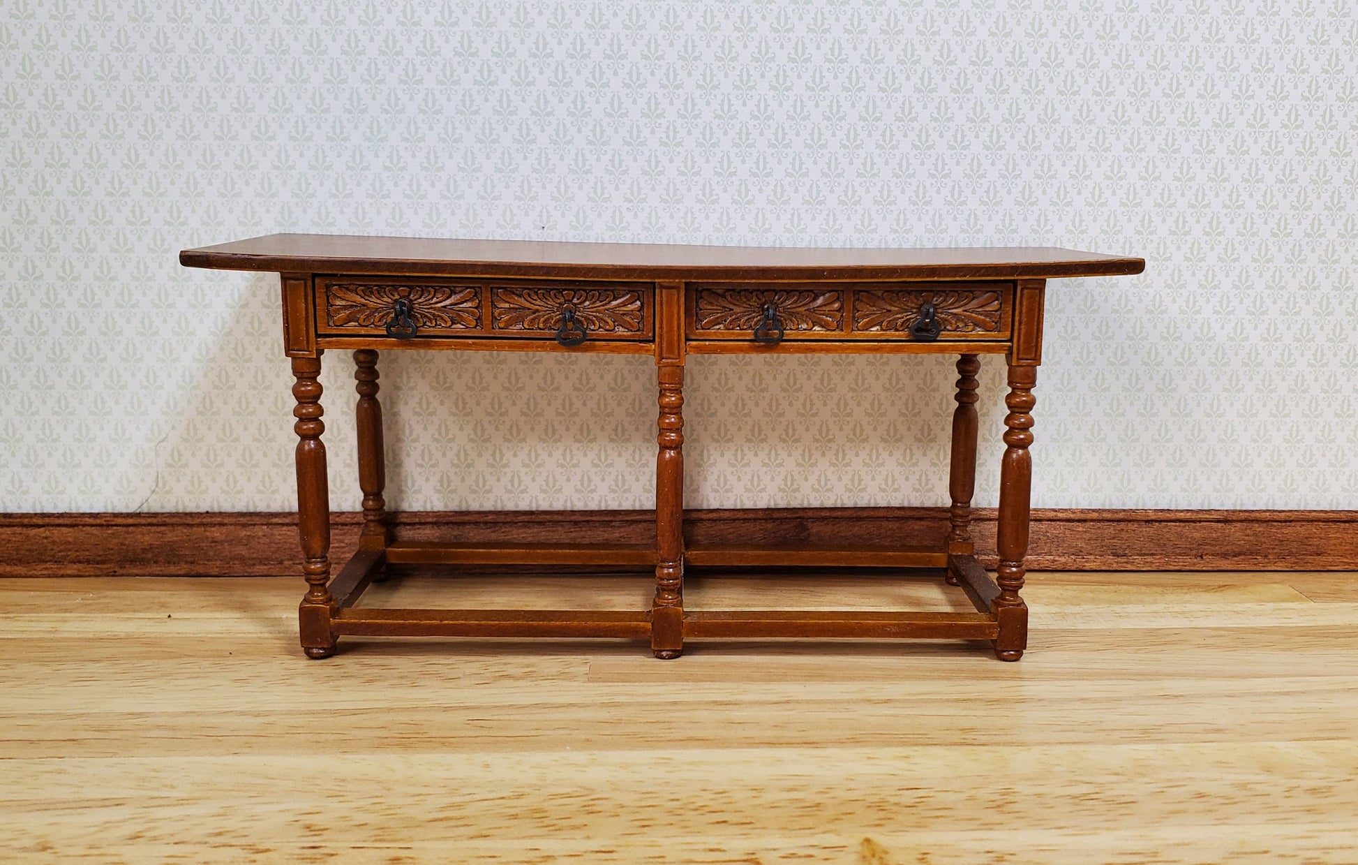 JBM Dollhouse Refectory Table Spanish Style 2 Drawers Style 1:12 Scale Furniture