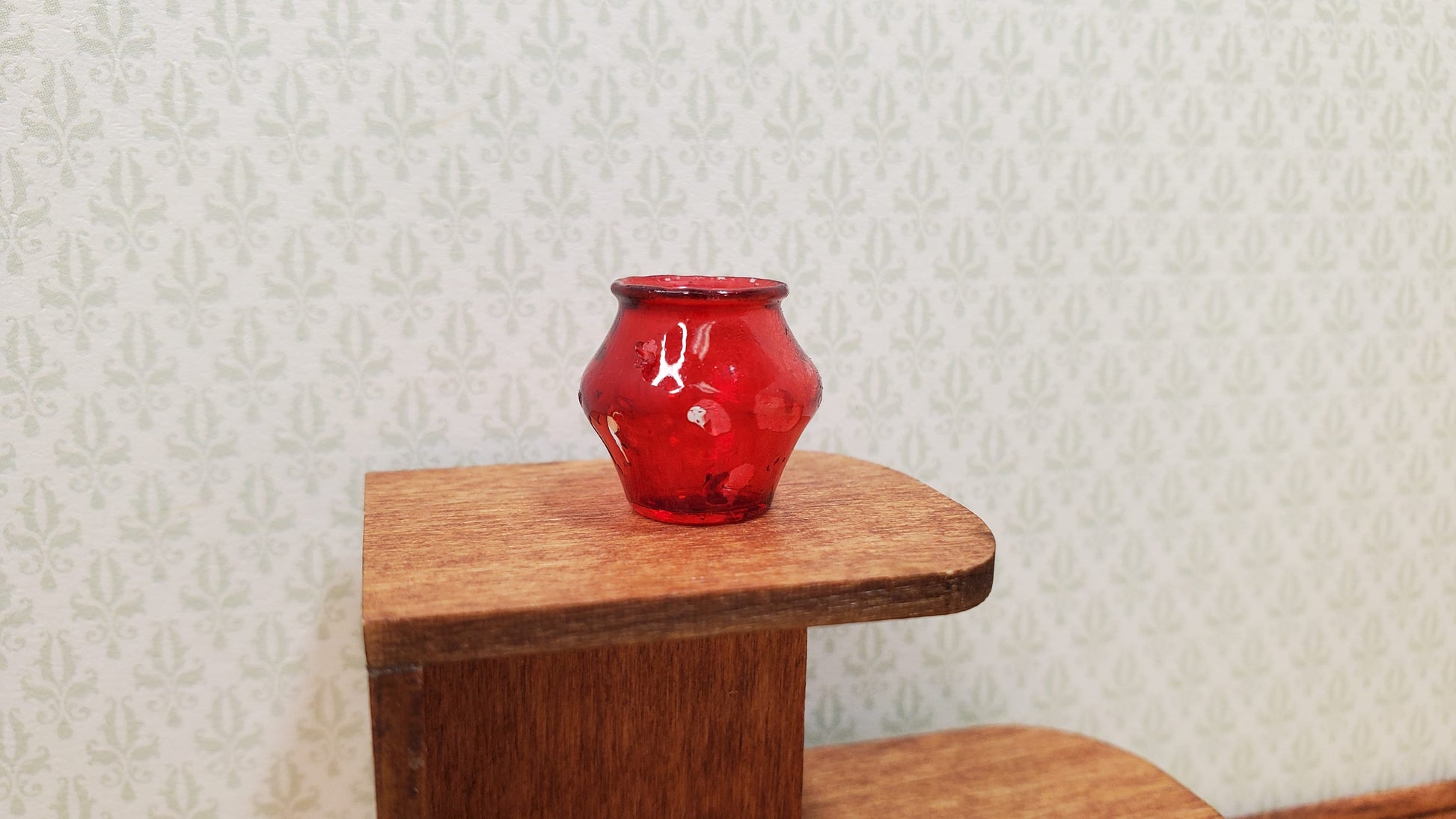 Dollhouse Small Red Glass Vase 1:12 Scale some color flaws