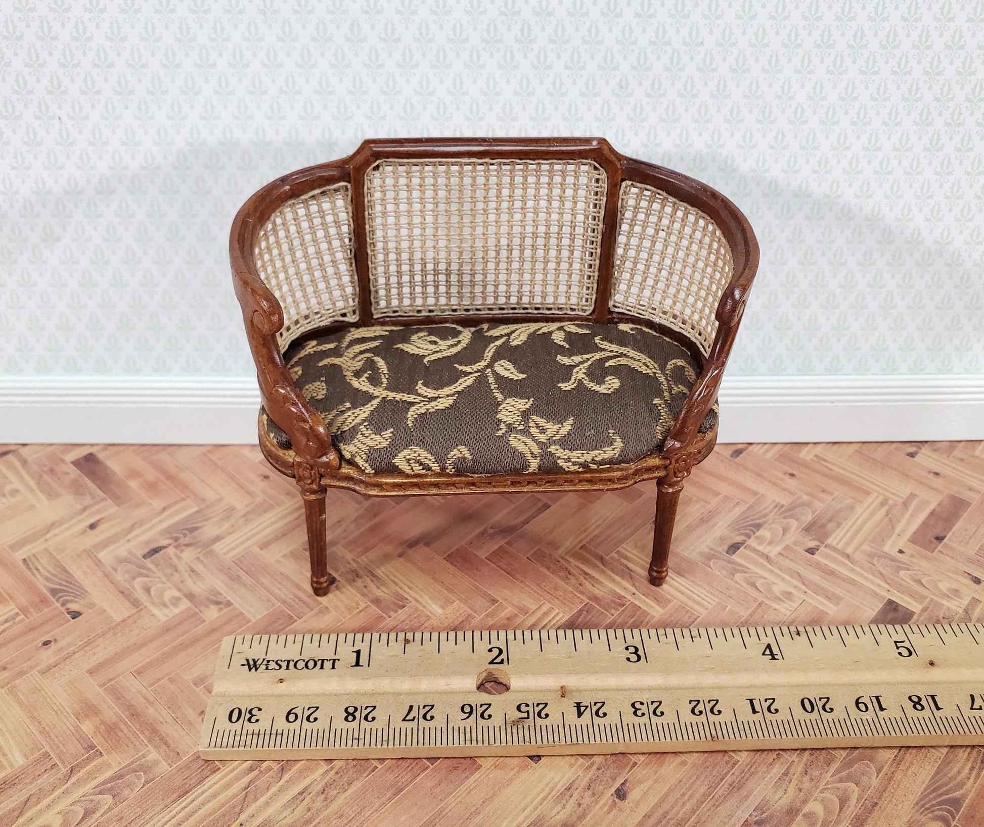 JBM Dollhouse Small Settee Louis XIV Style Brown 1:12 Scale Miniature Furniture