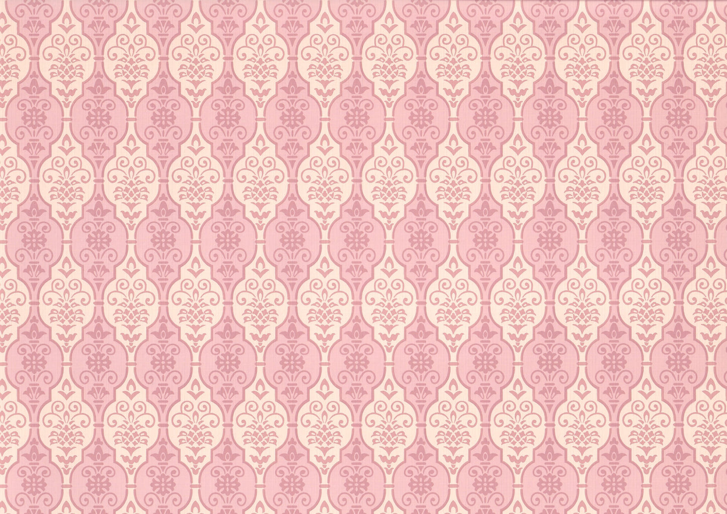 Dollhouse Wallpaper Pink Fleur Damask 3 Sheets White Pink Green Blue 1:12 Scale