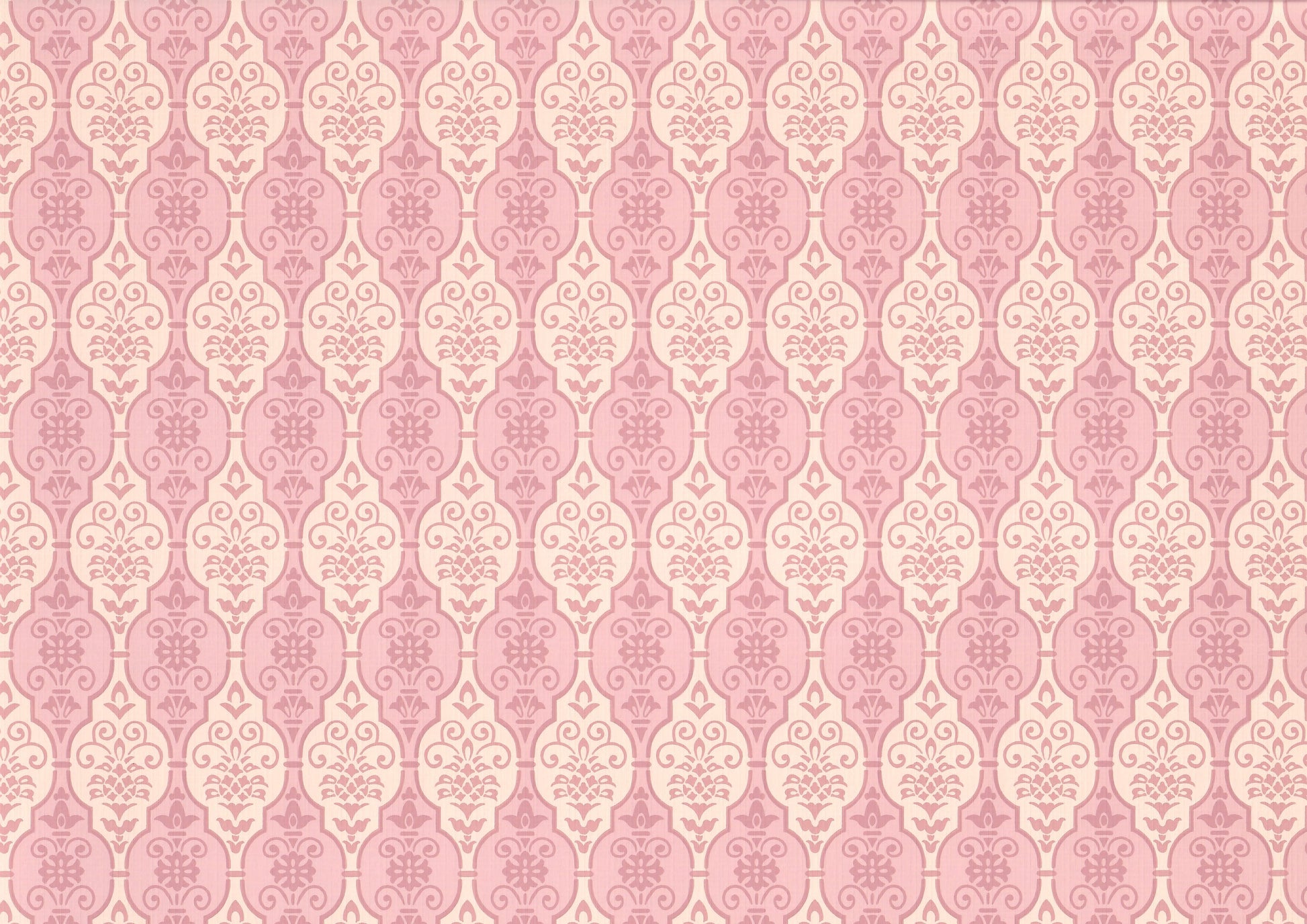 Dollhouse Wallpaper Pink Fleur Damask 3 Sheets White Pink Green Blue 1:12 Scale