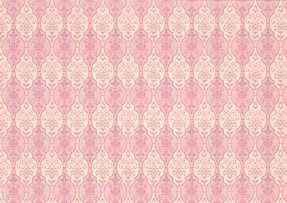 Dollhouse Wallpaper Pink Fleur Damask 3 Sheets White Pink Green Blue 1:12 Scale