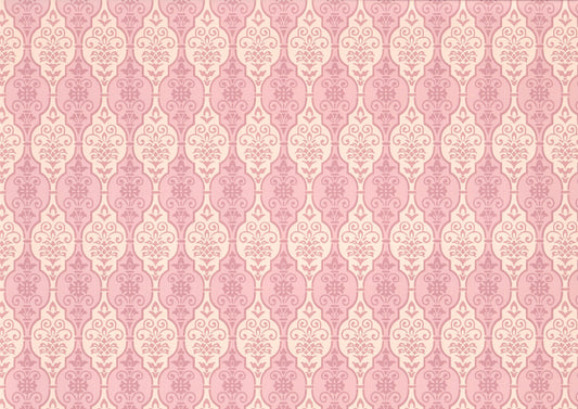 Dollhouse Wallpaper Pink Fleur Damask 3 Sheets White Pink Green Blue 1:12 Scale