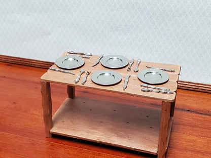 Dollhouse Silver Plates and Silverware Place Settings x4 1:12 Scale Miniatures