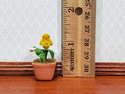 Dollhouse Cup Orchid Yellow Plant in Terra Cotta Planter 1:12 Scale Miniature