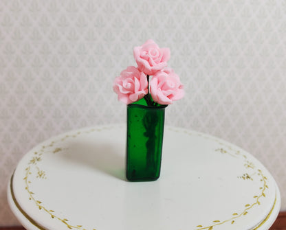 Dollhouse Vase Dark Green Square Real Glass for Flowers 1:12 Scale Miniature