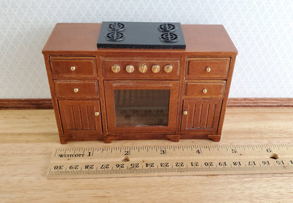 JBM Dollhouse Miniature Kitchen Stove Oven Cabinet Walnut 1:12 Scale Cupboard