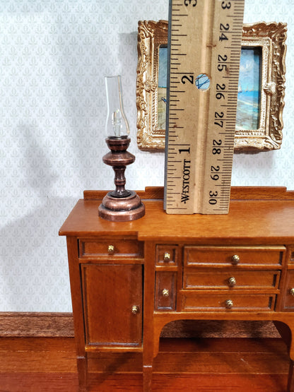 Dollhouse Battery Light Hurricane Lantern Table Lamp Bronze 1:12 Scale Miniature
