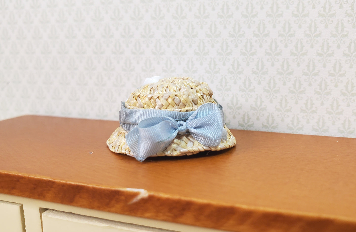 Dollhouse Victorian Hat Tan with White Roses Handmade 1:12 Scale Miniature