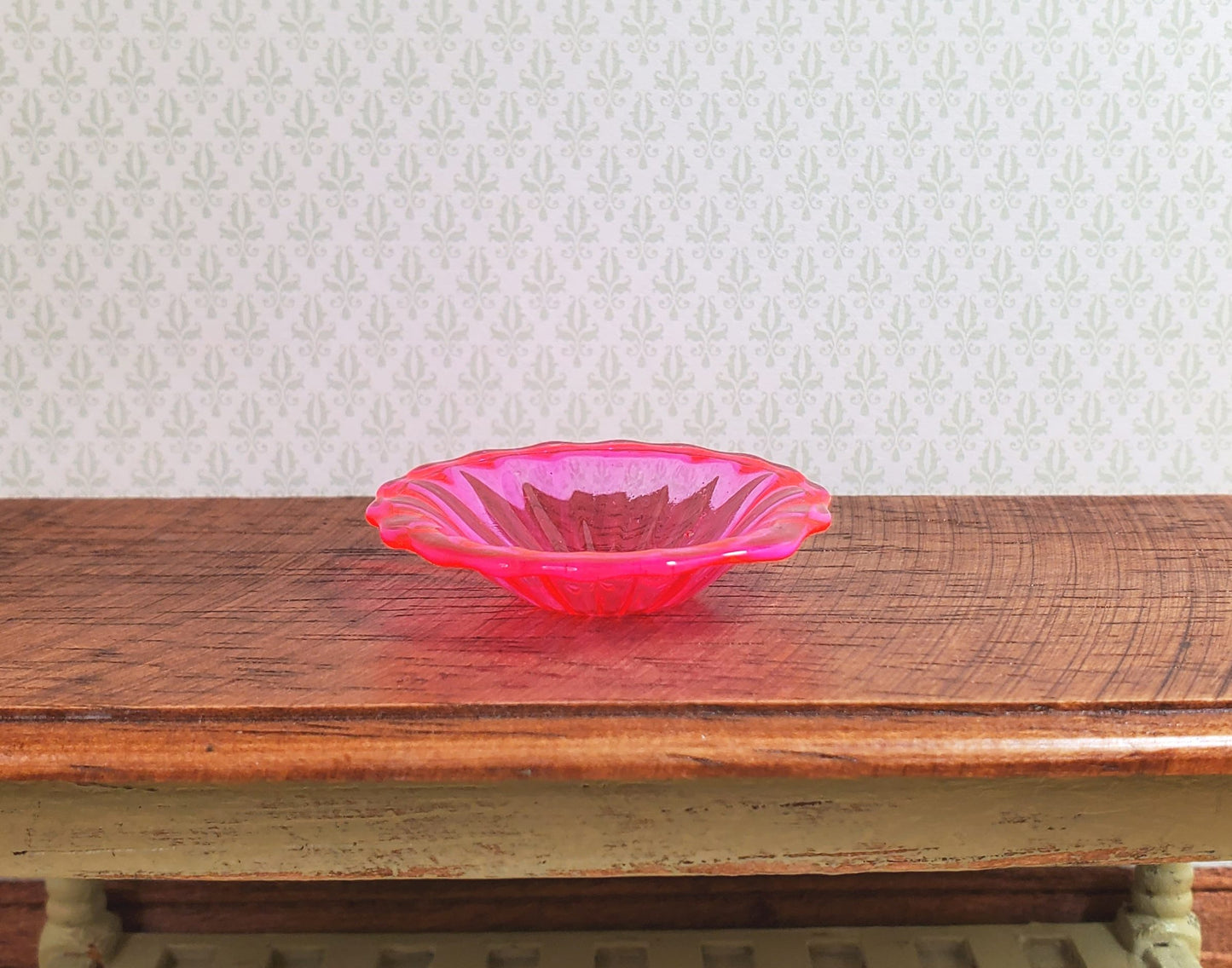 Dollhouse Bright Pink Glass Flared Platter 1:12 Scale Miniature Kitchen Decor