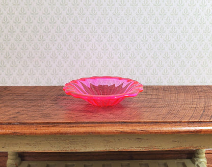 Dollhouse Bright Pink Glass Flared Platter 1:12 Scale Miniature Kitchen Decor