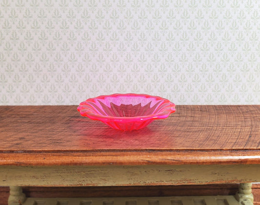 Dollhouse Bright Pink Glass Flared Platter 1:12 Scale Miniature Kitchen Decor