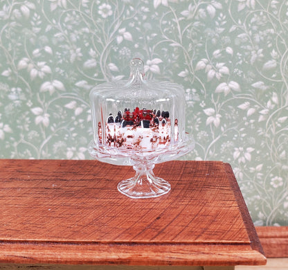 Dollhouse Clear Glass Fluted Cake Stand with Cover 1:12 Scale Miniature Kitchen