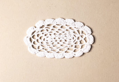 Dollhouse Hand Crocheted Oval Doily White Medium Size 1:12 Scale Miniature