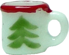 Dollhouse White Ceramic Mug with Christmas Tree Design 1:24 Half Scale Dish
