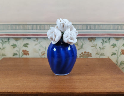Dollhouse Ceramic Bright Blue Vase with a Swirl Pattern 1:12 Scale Miniature