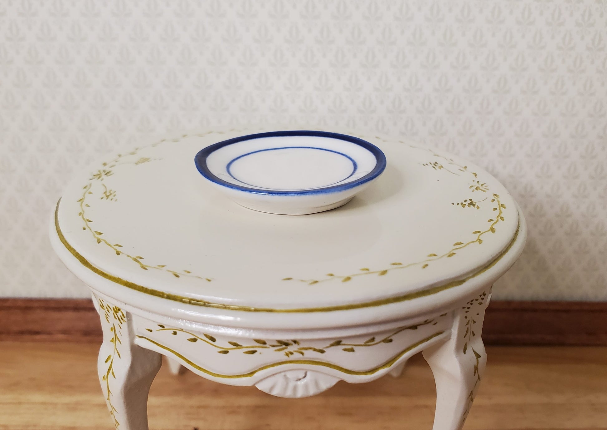 Dollhouse Round Blue & White Ceramic Platter x2 1:12 Scale Miniature