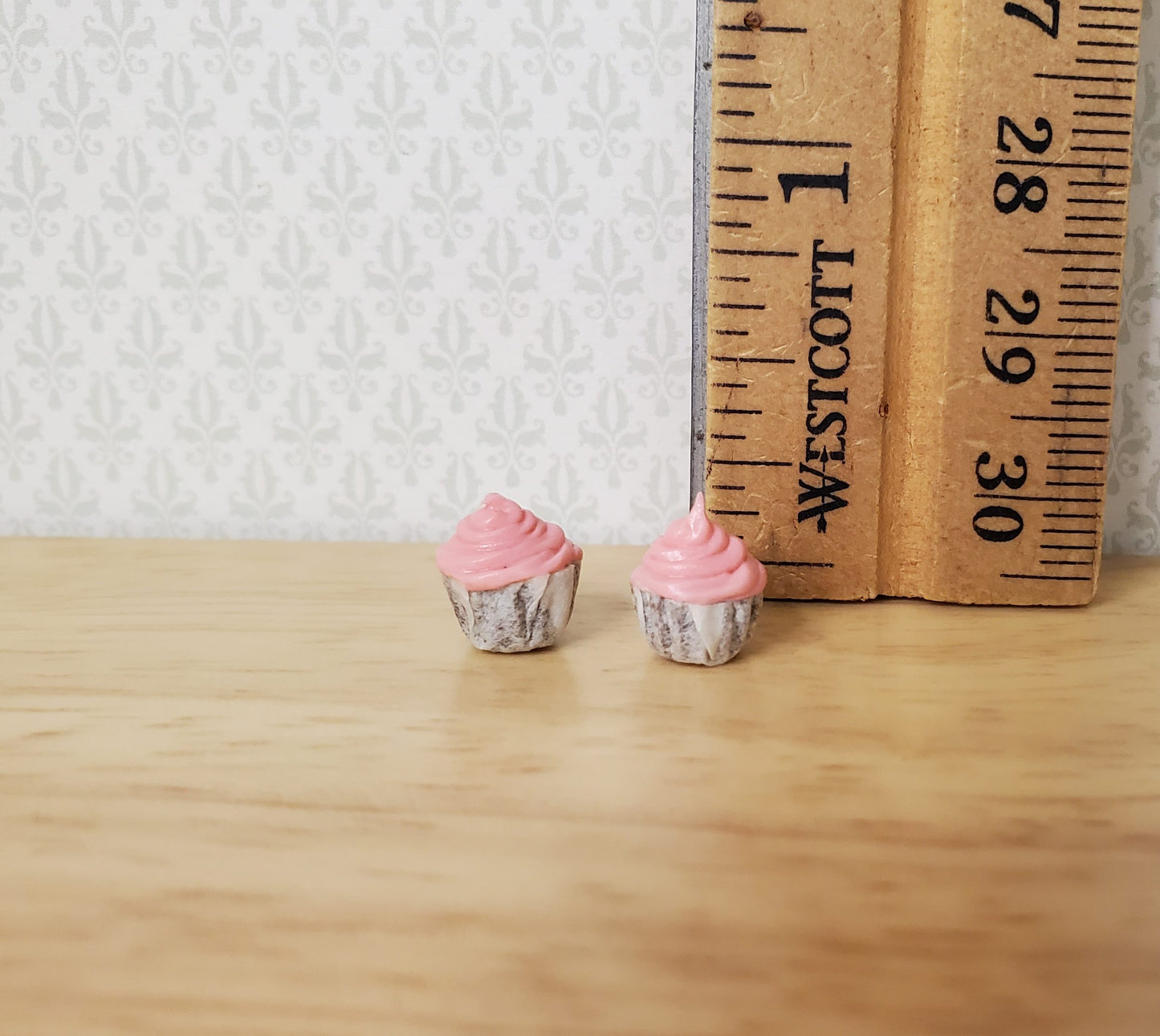 Dollhouse Pink Frosting Cupcakes Set of 2 1:12 Scale Miniature Food