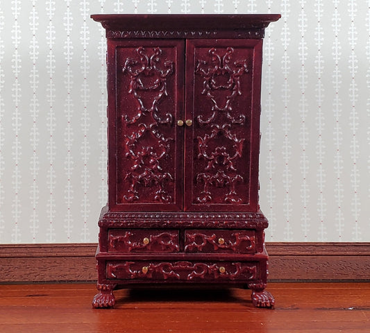 Bespaq Dollhouse Hutch Cabinet Carved 1:12 Scale Miniature Furniture Mahogany Finish - Miniature Crush