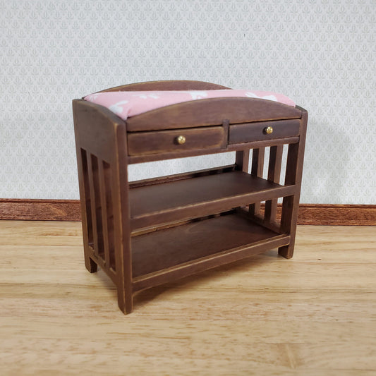Modern Dollhouse Changing Table Wood Walnut Finish 1:12 Scale Nursery Room Furniture