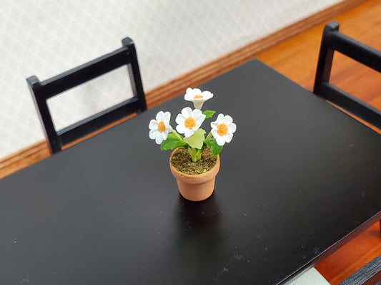 Dollhouse Potted Flowers White Daisy Plant 1:12 Scale Houseplant Garden in Terra Cotta Pot