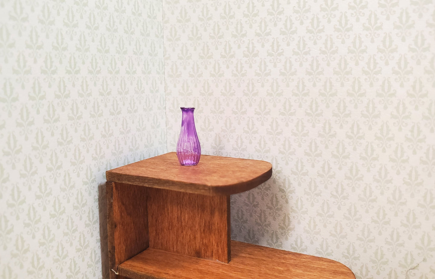 Dollhouse Ridged Purple Glass Bud Vase 1:12 Scale Miniature Flowers Decor