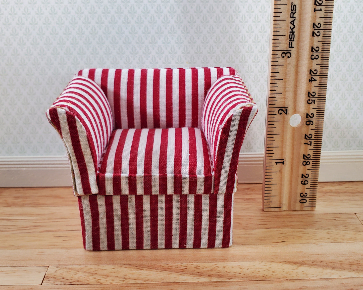 Dollhouse Club Chair Red & White Wide Striped Modern Style 1:12 Scale Furniture
