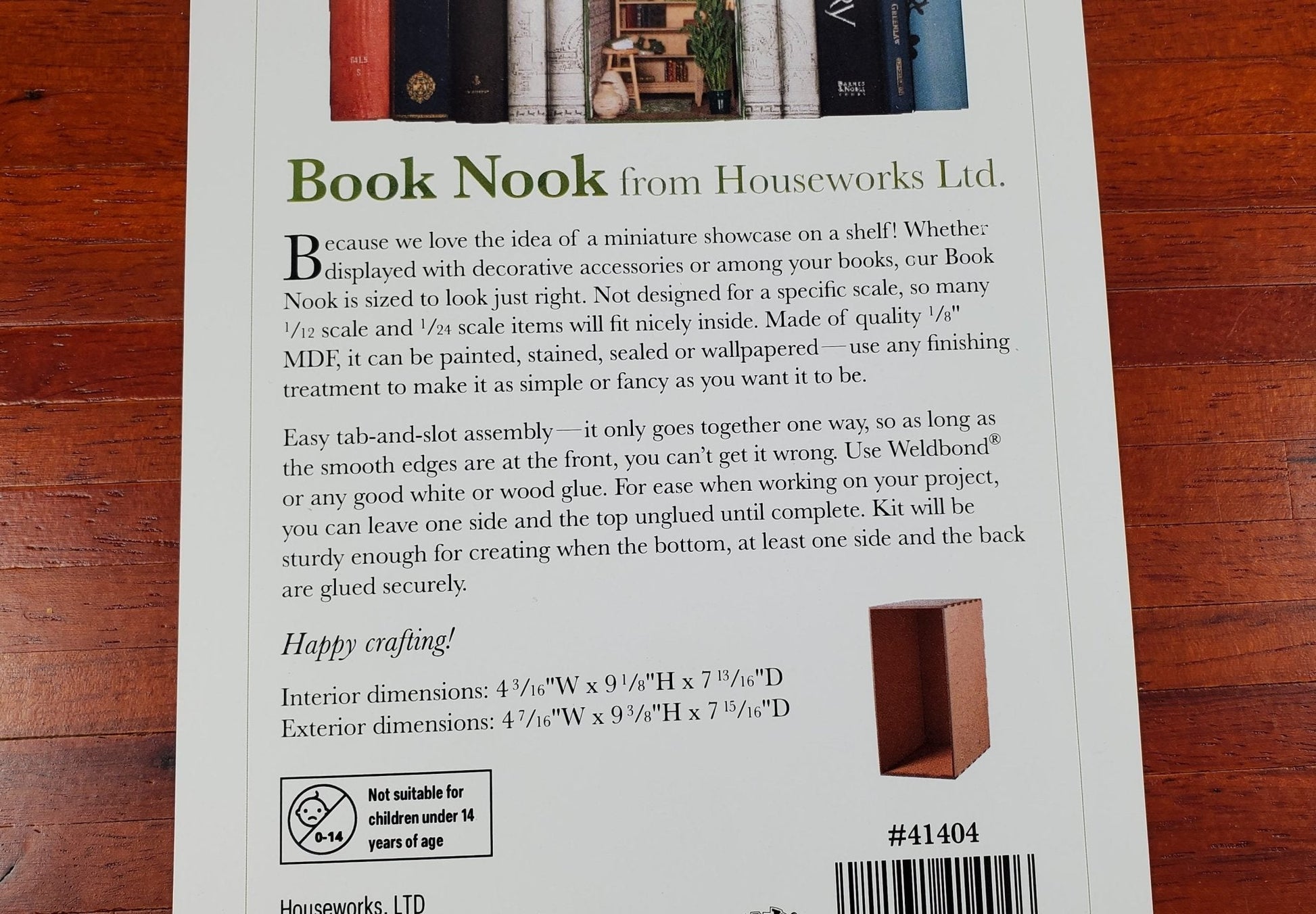 Book Nook Room Box DIY Kit 9 3/8" tall x 8" Deep x 4 1/2" Wide MDF - Miniature Crush