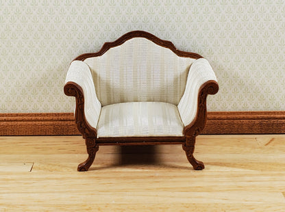 Dollhouse Wide Chair Victorian Cream Striped Fabric 1:12 Scale Furniture Hansson