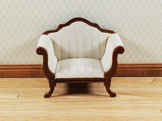 Dollhouse Wide Chair Victorian Cream Striped Fabric 1:12 Scale Furniture Hansson